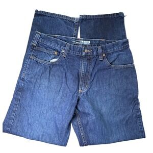 Carhartt Mens Relaxed Fit Straight Leg Jeans Dark Wash Blue Denim 34x32 Cut Hem